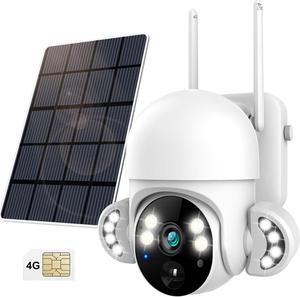 4G LTE Cellular Outdoor Security Camera Without WiFi Needed, 2K 4MP Solar Security Cameras Wireless Outdoor with Color Night Vision, PIR Detection & Siren, 2 Way Talk - White
