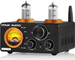 ST-01 PRO 200W Bluetooth Amplifier, 2 Channel Vacuum Tube Power Amp with USB DAC/Coaxial Optical Inputs/VU Meter/Treble Bass Control for Home Theater/Stereo Speakers (Upgrade Version)