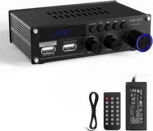 Sunbuck Mini Amplifier, Stereo Receivers for Home Stereo System, 2 Channel Stereo Amplifier with RCA/USB/FM, Bluetooth Receiver Amplifier, Home Theater 300Wx2, Mini Amplifier for Speakers, AS-22BU