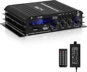 Home Audio Amplifier S-299 Bluetooth 5.0 Power Amplifier Receiver 4.1 Channel RMS 40Wx4 Max.800W Output DC 12V/5A Subwoofer AMP Mini Stereo Integrated Home Speakers Amplifier with USB/SD & AUX Jack