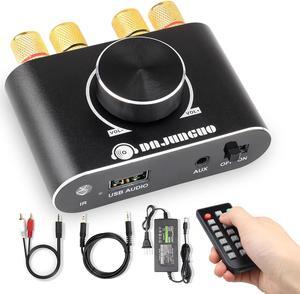 REKOMOPAI Mini Bluetooth Audio Amplifier, Stereo Hi-Fi Digital Amp 2.0 Channel 20W×2 with AUX/USB/Bluetooth Input Wireless Audio Receiver with Remote Control Function (Black)