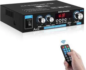 Home Audio Amplifier AK-35 HiFi Bluetooth 5.0 Mini Stereo Power Amp Receivers 2.0 Channel RMS 30W x 2 Max. 200W Output with USB,AUX,FM Radio for Home Theater Speakers System Home Audio Amplifier AK-35 HiFi Bluetooth 5.0 Mini Stereo Power Amp Receivers 2.0 Channel RMS 30W x 2 Max. 200W Output with USB,AUX,FM Radio for Home Theater Speakers System