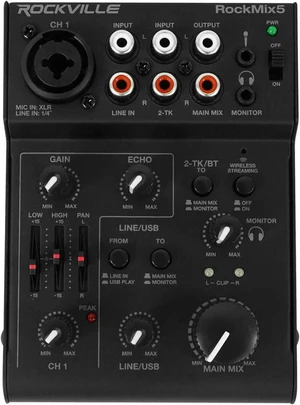 Rockville RockMix 5 Channel Pro Mixer with USB, Bluetooth, Echo, EQ Rockville RockMix 5 Channel Pro Mixer with USB, Bluetooth, Echo, EQ