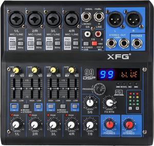 Dj Mixers 8 Channel Audio Mixer Sound Board with Bluetooth, Usb Audio Interface with Sound Card Recording and 48V Phantom Power Sounds Mixer Board with 99 DSP FX Reverb Delay Effect for Streaming
