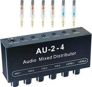 Input Mixing 2 in 4 Channel Way Out Headset Box Headphone Amplifier 3.5mm Mixer 1/8 inch Stereo Audio Amp with Ultra-Compact Portable Mini Jack 3.5 Splitter hup for Studio and Stage
