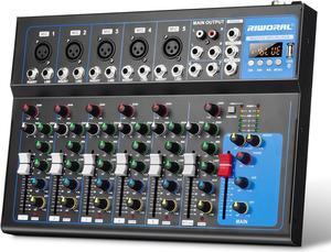 7 Channel Audio Interface USB Audio Mixer Sound Board Mixing Console Built In Bluetooth MP3 Computer Input +48V Phantom Power Mixer Audio For Karaoke Dj Stage Streaming Studio
