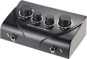 Btuty Karaoke Sound Mixer Dual Mic Inputs Audio Mixer Headphone Amplifier 2 Channel Mixer With Cable N-1 Black Color