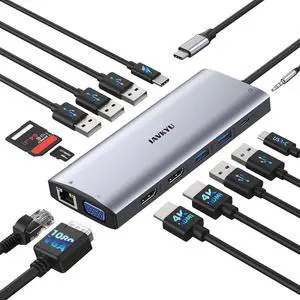 Laptop Docking Station Dual Monitor,14 in 1 USB C Docking Station fo  hp USB C Hub Multiport Adapter with 2HDMI 4K+VGA+Ethernet+5USB+1USB C+100W PD+SD/TF+Audio,USBC Dock Dongle for Windows Laptop