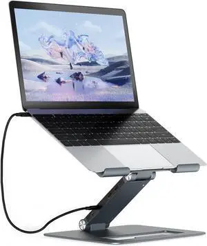 Adjustable Aluminum Laptop Stand with USB C Dock Ergonomic Portable Computer Riser for MacBook Windows 10-17 Notebook and Tablet(2HDMI PD3.0 SD/TF RJ45 Ethernet 2USB 3.0 Ports)