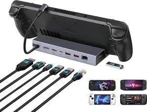 7-in-1 Steam Deck Dock with Dual 4K@60Hz HDMI DisplayPort  100W USB C Docking Station for Steam Deck ROG Ally Legion Go  MacBook iPad Android Gaming Hub/Gigabit Ethernet 3xUSB 3.0 Ports