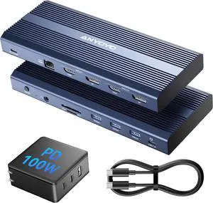ANYOYO DisplayLink Docking Station Dual Monitor with 100W PD Charger  Laptop Docking Stations for MacBook Pro/Air/M1/M2/Windows, (2*HDMI, 2*DisplayPort, Ethernet, USB3.1, SD/TF3.0)