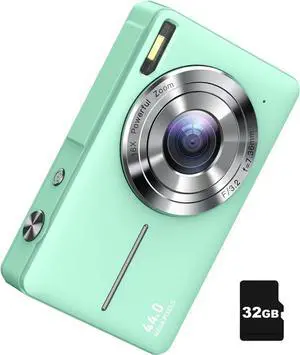FHD 1080P Digital Cameras for Kids Boys Girls Compact Digital Point and Shoot Camera with 16X Zoom 32GB Card Small Kids Camera, Green