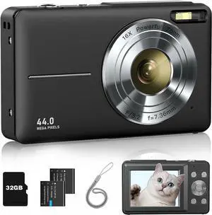 Lecran Digital Camera, FHD 1080P Kids Camera with 32GB Card, 2 Batteries, Lanyard, 16X Zoom Anti Shake, 44MP Compact Portable Small Point Shoot Camera for Kids Student Children Teens Girl Boy(Black) Lecran Digital Camera, FHD 1080P Kids Camera with 32GB Card, 2 Batteries, Lanyard, 16X Zoom Anti Shake, 44MP Compact Portable Small Point Shoot Camera for Kids Student Children Teens Girl Boy(Black)