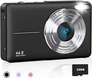 AiTechny Digital Camera, 1080P FHD Camera for Kids, 44MP Point and Shoot Digital Camera with 32GB Card, Fill Light, 16X Zoom, Anti-Shake, Compact Small Camera Gift for Teens Boys Girls(Black) AiTechny Digital Camera, 1080P FHD Camera for Kids, 44MP Point and Shoot Digital Camera with 32GB Card, Fill Light, 16X Zoom, Anti-Shake, Compact Small Camera Gift for Teens Boys Girls(Black)