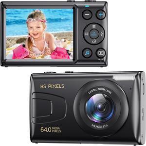 Digital Camera, 4K Kids Camera for Photography, 64MP MP3 Player Compact Video Camera 18X Digital Zoom Vlogging Camera for YouTube, Auto Focus Point and Shoot Digital Cameras Gift for Students Teens