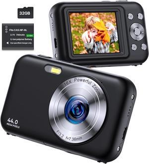 Digital Camera, 1080P Kids Camera with 32GB SD Card 16X Digital Zoom Portable Compact Point and Shoot Camera Mini Digital Camera for Teens Kids- Black