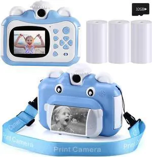 Barchrons Instant Print Digital Kids Camera 1080P Rechargeable Kids Camera Video Camera with 32G SD Card for 6-12 Years Old Birthday Gift