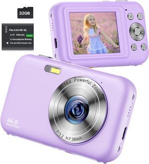 Digital Camera, FHD 1080P Kids Camera with 32GB SD Card 16X Digital Zoom Portable Small Camera, Compact Point and Shoot Camera Mini Digital Camera for Teens Kids Boys Girls Students Seniors - Purple