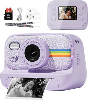 Joytrip Instant Print Camera for Kids, Christmas Birthday Gift for Girls Age 3-12, Print Black White Photo Digital Video Cameras for 5 6 7 8 9 10 11 Year Old Girls Boys Gift with 32GB Card (Purple)