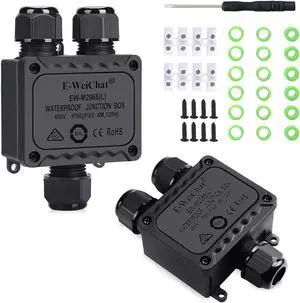 Waterproof Junction Box, IP68 Outdoor Underground Junction Box, 2 PCS 3 Way M25 Plastic Electrical Junction Box Suitable for Tunnel Lights, Garden Lights, Landscape Lights