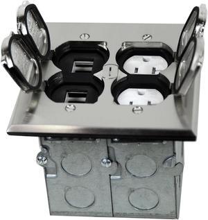 Enerlites 975549-S-D Nickel Plated Brass 2-Gang Floor Box Flip Open Assembly, 20A Tamper Weather Resistant Duplex Electrical Outlet, RJ45 Ready Data Ports,