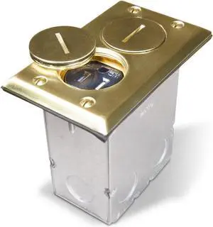 Hubbell 6500BR-5 15 Amp Rectangular Floor Box Kit, Metallic Cover Plate, Duplex, Brass
