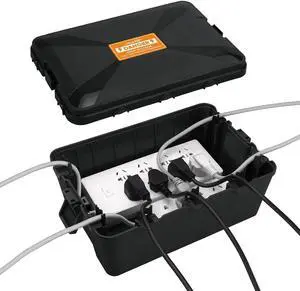 Blumway Outdoor Electrical Box, IP54 Waterproof Outdoor Outlet Extension Cord Cover Weatherproof, Protect Outlet, Plug,Power Strip,Timer, Socket,Holiday Light, Large Electrical Boxes,Black