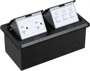 WEBANG Dual Pop-Up Floor Box Electrical Kit, 20A Tamper Resistant Duplex Receptacle Outlet, 3-Port RJ45 Datacom Receptacle, Black