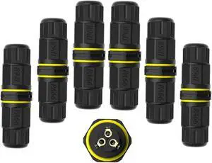 3 Pole Wire Connector Waterproof IP68 External Electrical Junction Box,M20 2way 3pin for Cable Ø0.18-0.4in for Outdoor Underground Cable, LED Street Landscape Lights,CE Certified 6Pack