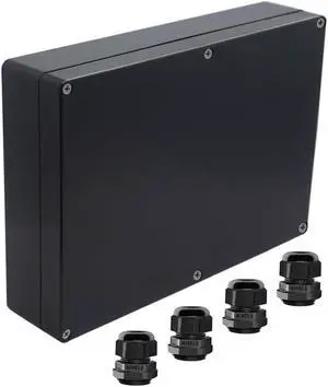Junction Box IP65 Waterproof ABS Plastic Electrical Project Case Power Junction Boxes, Project Box with 4 PCS M16 Cable Glands 10.35x7.17x2.36 inch (263 x 182 x60 mm)
