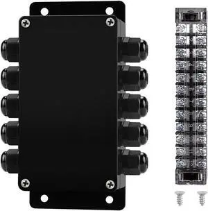 ABS IP67 Waterproof Dustproof Electrical Junction Box, with 15A 600V Barrier Terminal Cable Connector, 5 in/5 Out Power Junction Box6.22 * 3.54 * 2.5in