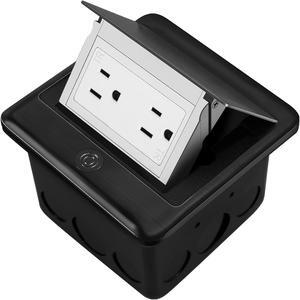 Vagueior Recessed Floor Electrical Outlet Kit,Waterproof Electrical Outlet Covcer Box,Hidden 20A Tamper-Resistant Receptacle Outlet with Slow Elastic Damping ETL Certified, Black
