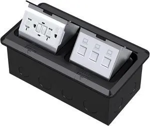 KYHSHJ Dual Pop-Up Floor Electrical Outlet Box Kit20 Amp Stainless Steel GFCI TR Receptacle Outlet3-Port RJ45 Datacom Receptacle Black