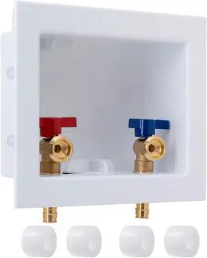 SUNGATOR Pex A Washer Box, 1/2 Inch Pex A Expansion Inlet x 3/4 Inch MHT Outlet, Washing Machine Laundry Outlet Box with Brass Valves Installed and 4 Expansion Rings