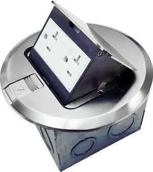 Round Pop-Up Floor Box Kit, 6" Diameter Cover, 20A Tamper-Weather Resistant Receptacle Outlet, Watertight Gasket, Corrosive Resistant Hardware, 961501-S, Nickel Plated Brass