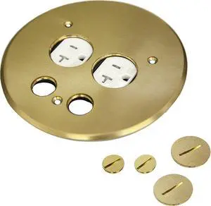 ENERLITES 705519-C Screw Cap Floor Box Cover, 5.50" Diameter, 20A Tamper-Weather Resistant Receptacle Outlet, Data Cable Holes, Watertight Gaskets, UL Listed, 975519-C, Brass