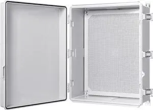 Junction Box, IP67 Waterproof Plastic Enclosure for Electrical Project, Hinged Grey Cover, Includes Mounting Plate and Wall Bracket 510×410×200mm (20"×16.1"×7.9")