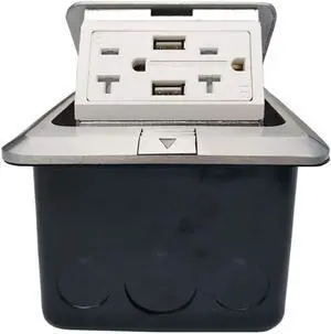 Pop Up Countertop Floor Outlet Electrical USB Sockets Waterproof Kitchen Pop Out 20A Receptacle Stainless Steel Box Silver Cover