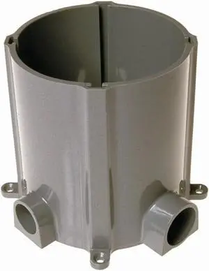 RACO 5511 Round Nonmetallic Floor Box for Concrete Pour 3/4 in. and 1 in. Hubs, 5 in. Inside Dia, Gray