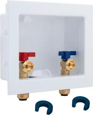 SUNGATOR Push-Fit Laundry Washer Valve Box, Washing Machine Outlet Box with Center Drain, 1/2 Inch Push-Fit Inlet x 3/4 Inch MHT Outlet, with 2 Disconnect Clips