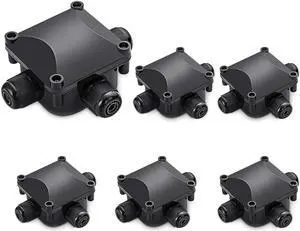 Waterproof Junction Box, IP68, 3-Way Outdoor Cable Connectors,Outdoor/External Electrical Light Junction Box Ø 6mm-10.2mm (6 Pack)