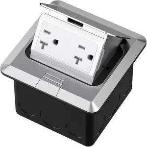 KYHSHJ Pop Up Floor Electrical Outlet Box Kit20 Amp Stainless Steel TR Tamper-Resistant Duplex Receptacle Outlet Corrosive Resistant HardwareETL Listed, Silver