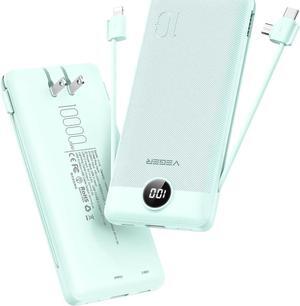 Portable Charger for iPhone with Built in Cables and Wall Plug 10000mah Slim Fast Charging USB C Power Bank Travel Essential Battery Pack Compatible with iPhone iPad  etc(Green)