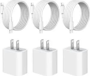 [3 Pack] iPhone 14 13 12 11 Charger 20W USB-C Charger Blocks and 6Ft iPhone Charger Cable Compatible with iPhone 14/13/12/11/Xs/8
