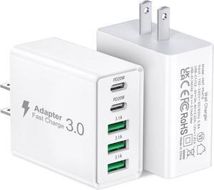 [2-Pack] USB C Wall Charger 50W 5-Port PD Fast USB C Charging Block 2USB C+3USB A Multiport Plug Type C Power Adapter Brick Cube for iPhone 16/15/14/13/12/Pro Max/XS iPad for Switch  Ultra 2