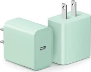 USB C Charger for iPhone 15 Charger Block [2Pack] USB C Wall Charger 20W PD Power Adapter for iPhone 15/14/13/12/11,Xs/X, iPad, Samsung, Google-Green