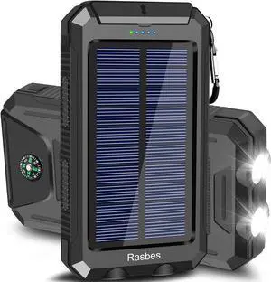 Solar Charger, Portable 38800mAh Solar Power Bank IPX5 Waterproof with Built-in Solar Panel Charger and LED Flashlight, Solar Phone Charger Battery Pack for All CellPhones. (Black)