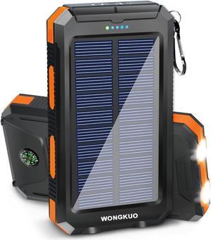 WONGKUO Solar Charger Power Bank  36800mAh Solar Phone Charger QC30 Fast Charger with LED Flashlight IP65 Waterproof Portable Power Bank for Outdoor Activities