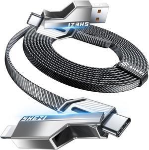 4 in 1 USB C Cable Lightning Cable 10FT 45W Fast Charging Flat Nylon Braided USB C to USB C Charger Cord with Lightning/Type C/USB A Multi Ports for iPhone iPad  Samsung (SHEZI Series)