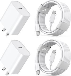 Phone 12 13 14 Fast Charger,[MFi Certified] 2Pack 20W Phone Charger Fast Charging Block Adapter with 10FT USB-C to Lightning Data Sync Charging Cord for iPhone 14 13 12 11 Pro Max Xs Xr X 8